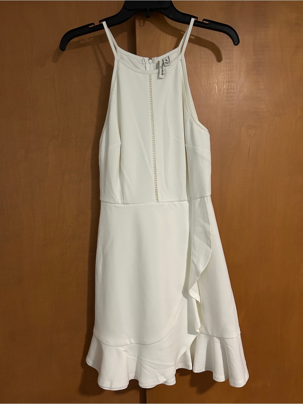 Trixxi White Halter Mini Dress with Ruffle Detail
